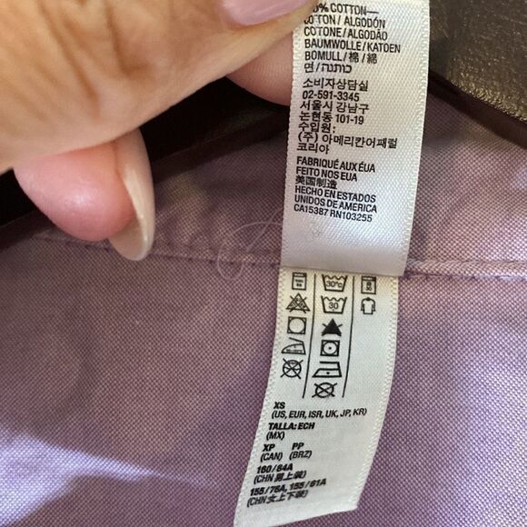 American Apparel Unisex Slim Cotton Oxford Button Down Lilac Shirt with Collar - Picture 6 of 8
